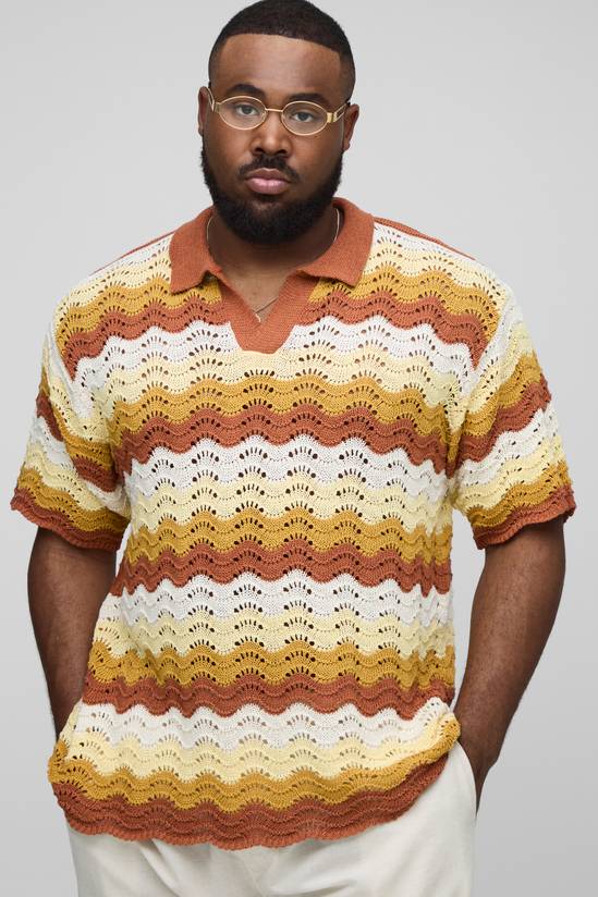 Plus Wave Crochet Relaxed Fit Polo Shirt
