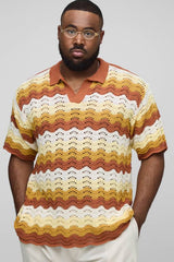 Plus Wave Crochet Relaxed Fit Polo Shirt