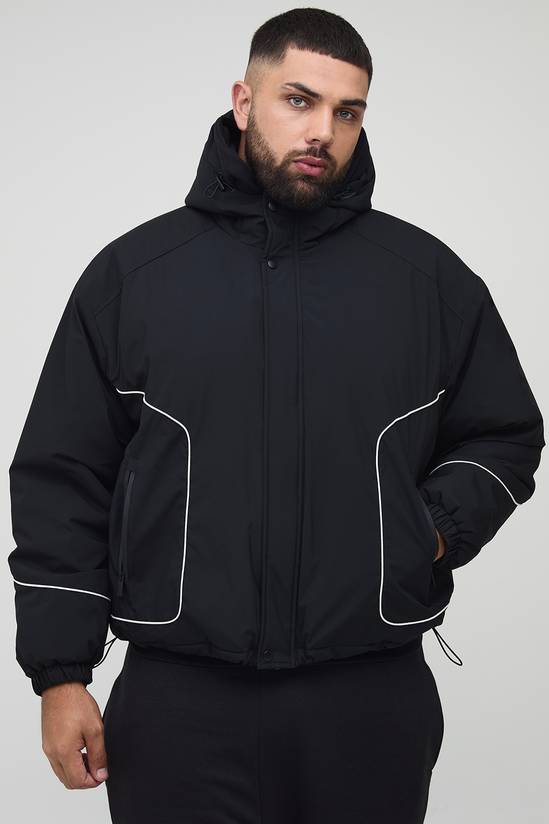 Plus Regular Fit Piping Detail Nylon Padded Parka