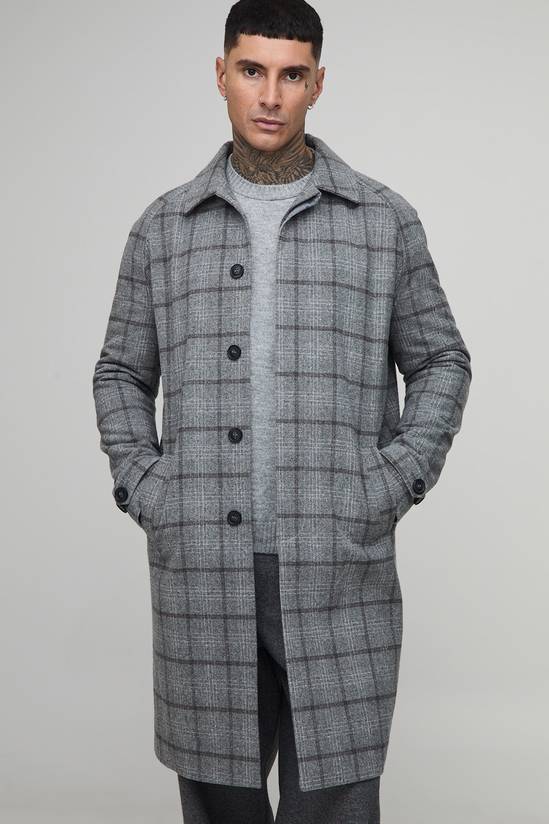 Tall Regular Fit Raglan Single Breasted Check Collar Buckle Car Coat