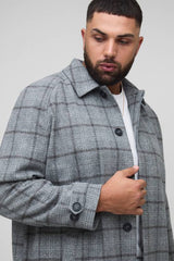 Plus Regular Fit Raglan Single Breasted Check Collar Buckle Car Coat