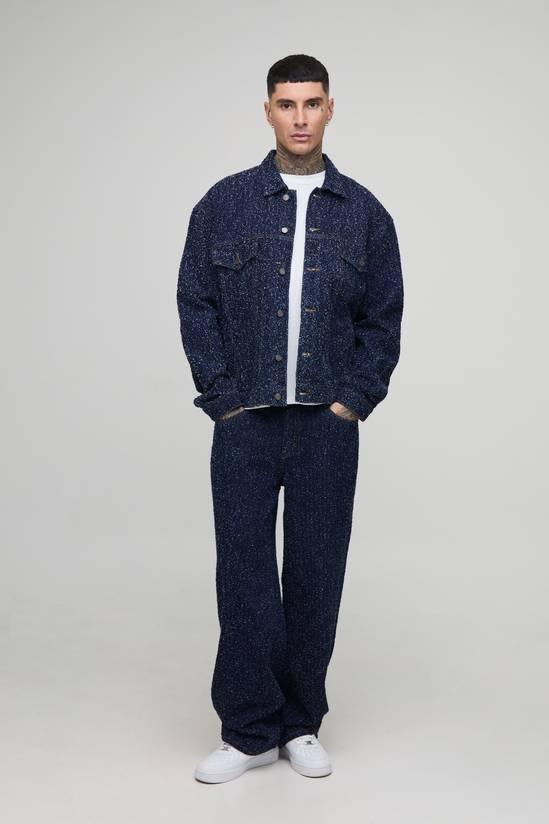 Tall Textured Denim Boxy Oversized Denim Jacket