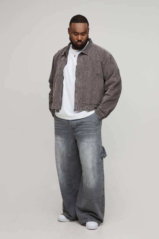 Plus Washed Cord Relaxed Boxy Worker Jacket