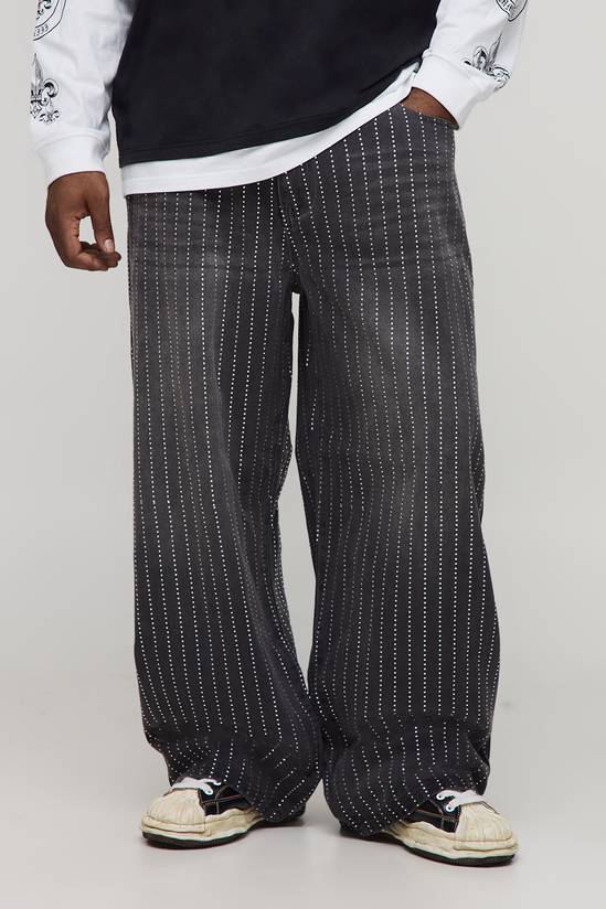 Plus Stripe Rhinestone Relaxed Fit Jeans