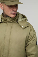 Tall Regular Fit Peached Nylon Funnel Neck Mid Length Parka Jacket