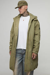 Tall Regular Fit Peached Nylon Funnel Neck Mid Length Parka Jacket