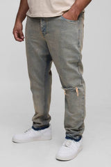 Plus Slim Fit Subtle Ripped Tinted Jeans With Let Down Hem