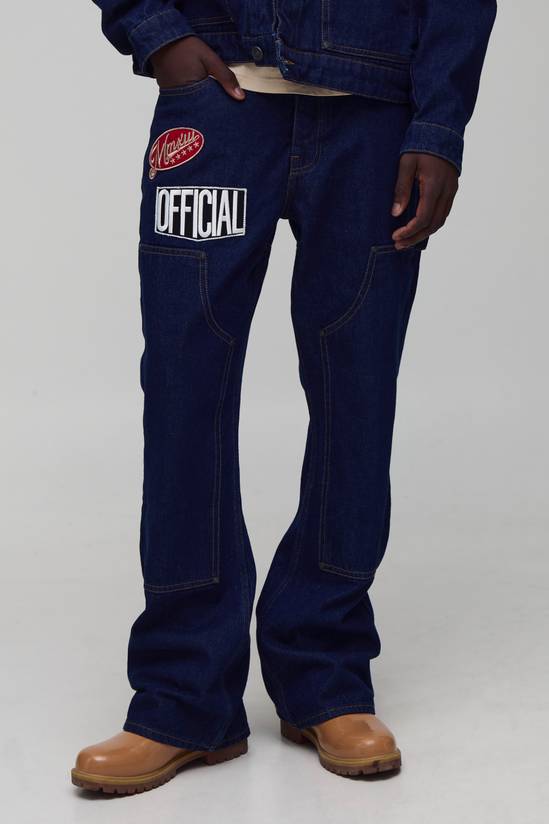 Varsity Badge Applique Flared Carpenter Co-Ord Jeans