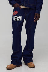 Varsity Badge Applique Flared Carpenter Co-Ord Jeans
