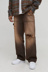 Relaxed Fit Acid Wash Ripped Carpenter Jeans