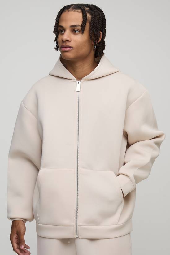 Oversized Bonded Scuba Zip Through Hoodie
