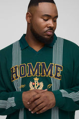Plus Oversized Homme Applique Stripe Rugby Polo