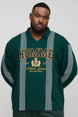 Plus Oversized Homme Applique Stripe Rugby Polo