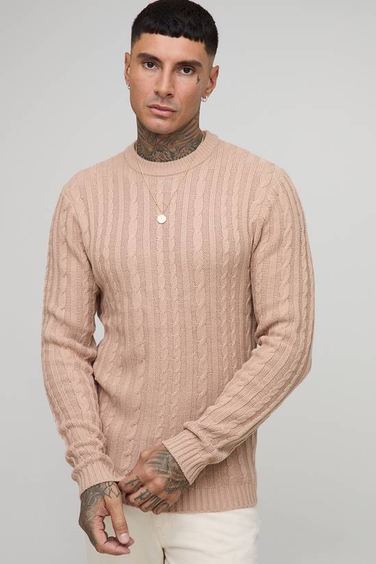 Tall Essential Muscle Fit Cable Knit Jumper