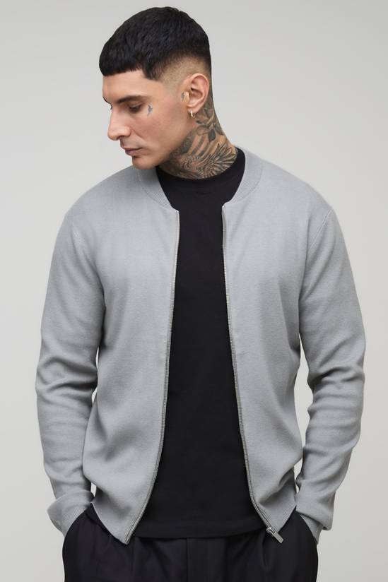 Tall Essential Regular Fit Knitted Bomber Jacket