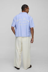 Oversized Boxy Stripe Embroidered Revere Collar Shirt