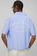 Oversized Boxy Stripe Embroidered Revere Collar Shirt