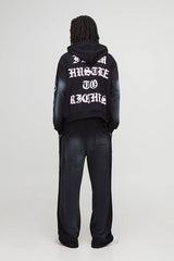 Oversized Boxy Glitter Print Spray Wash Graphic Zip Up Hoodie
