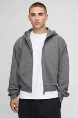Premium Man Script Heavyweight Shrunken Fit Zip Through Hoodie