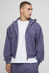 Premium Man Script Heavyweight Shrunken Fit Zip Through Hoodie