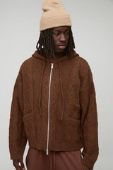 Oversized Zip Up Cable Knitted Hoodie