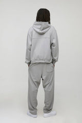 Oversized Boxy Loopback MAN Script Embroidered Rib Panel Hoodie