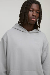 Oversized Boxy Loopback MAN Script Embroidered Rib Panel Hoodie