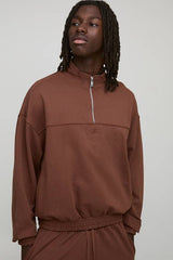 Oversized Boxy Loopback MAN Script Embroidered Funnel Neck Sweatshirt