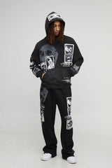 Oversized Boxy Washed Applique Gothic Hoodie