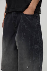 Super Baggy Extreme Washed Laser Printed Denim Jeans