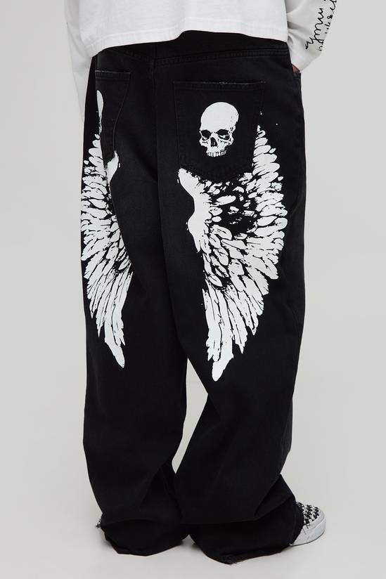 Baggy Skater Angel Printed Denim Jeans