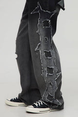 Relaxed Raw Edge Applique Denim Jeans