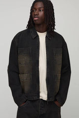 Oversized Boxy Brown Washed Denim Jacket