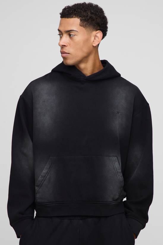 Oversized Boxy Spray Wash Man Sport Embroidered Hoodie