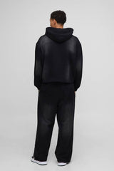 Oversized Boxy Spray Wash Man Sport Embroidered Hoodie