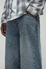 Tall Stonewash Relaxed Fit All Over Rhinestone Jeans