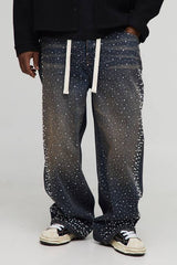 Plus Tinted Rhinestone Extended Drawcord Relaxed Fit Jeans