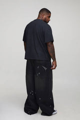Plus Super Baggy Extreme Washed Laser Printed Denim Jeans