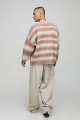 Oversized Boxy Fit Ombre Stripe Knitted Cardigan