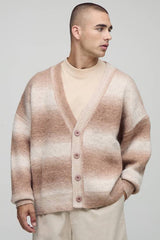 Oversized Boxy Fit Ombre Stripe Knitted Cardigan