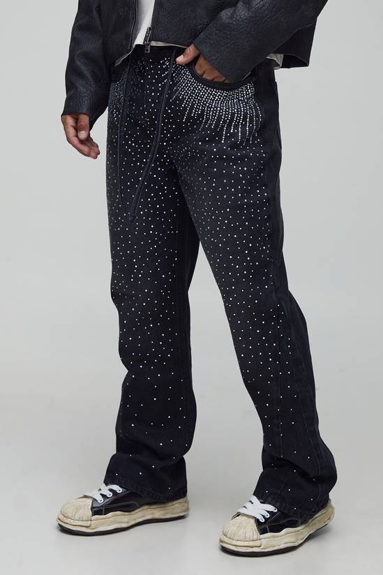 Straight Flared Rhinestone Embellished Jeans
