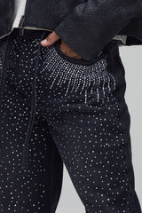 Straight Flared Rhinestone Embellished Jeans