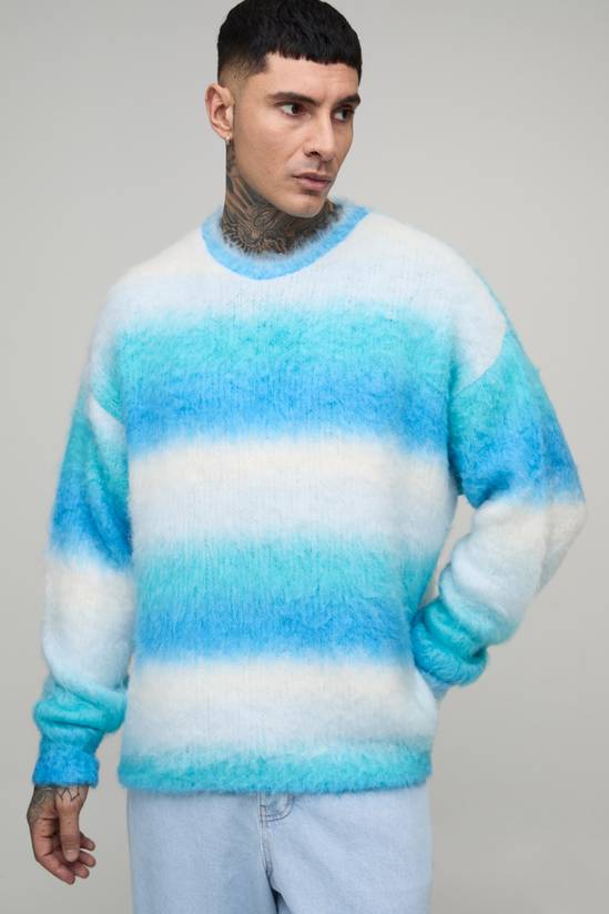 Tall Boxy Oversized Brushed Stripe Knitted Jumper