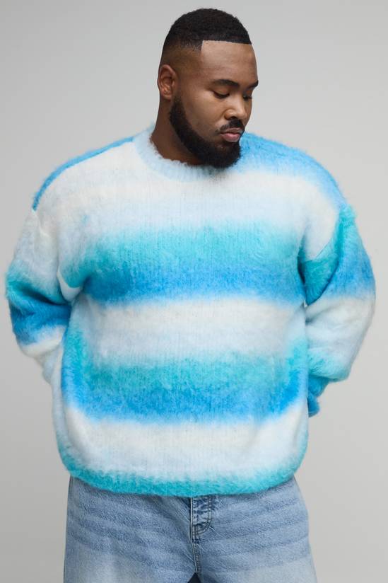 Plus Boxy Oversized Brushed Stripe Knitted Jumper