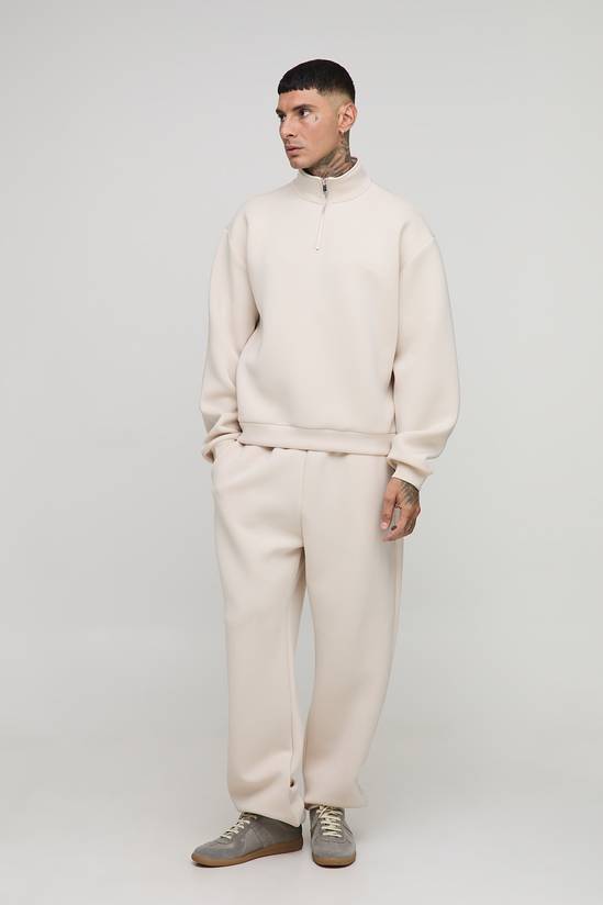 Tall Oversized Boxy Bonded Scuba Zip Funnel Neck & Oversized Jogger Tracksuit