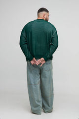 Plus Ribbed Knit Oversized Distressed Varsity Jumper