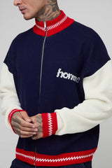 Tall Oversized Zip Up Funnel Neck Homme Knitted Jacket