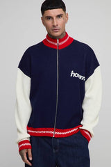 Tall Oversized Zip Up Funnel Neck Homme Knitted Jacket