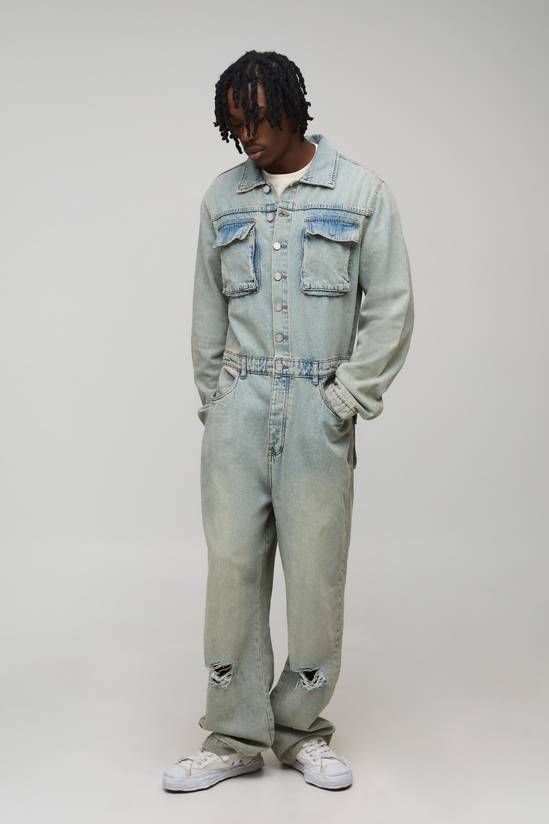 Tall Stonewash Rip and Repair Relaxed Boilersuit