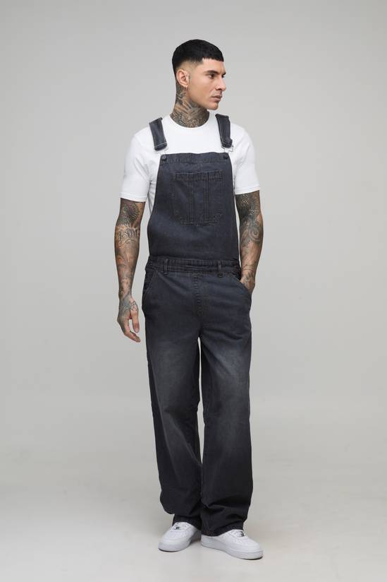 Tall Washed Grey Baggy Dungarees
